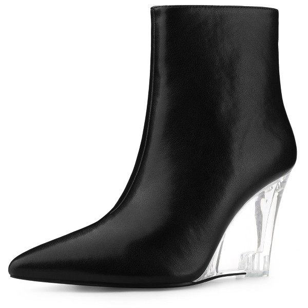 Botines de tacón cuña transparente con cierre lateral y punta puntiaguda Allegra K para mujer