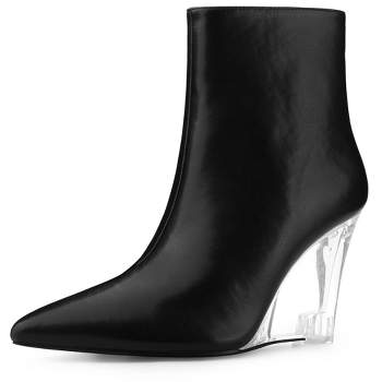 Allegra K Women's Pointed Toe Clear Wedge Heels Ankle Boots