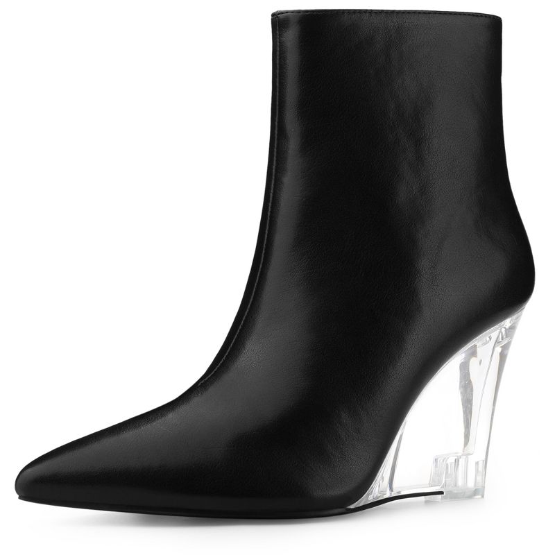 Allegra K Women's Pointed Toe Clear Wedge Heels Ankle Boots, 1 of 7