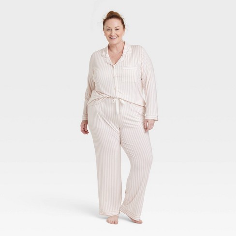 Women's Beautifully Soft Long Sleeve Notch Collar Top and Pants Pajama Set  - Stars Above™ Light Pink 2X