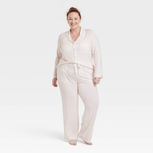 Women's Beautifully Soft Long Sleeve Notch Collar Top and Pants Pajama Set  - Stars Above™ Light Pink 4X