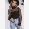 Amaryllis Women’s Sheer Polka Dot High Neck Blouse Pleated Bodice Long Puff Sleeves Smocked Cuffs - 3 of 4