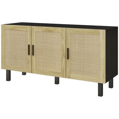 NicBex Sideboard Cabinet with Rattan Doors Modern Farmhouse Coffee Bar Cabinet with Large Storage Space for Kitchen,Living Room,Black+Natural