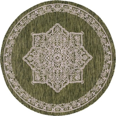 Easy-Care Green Synthetic 4' Round Outdoor Rug