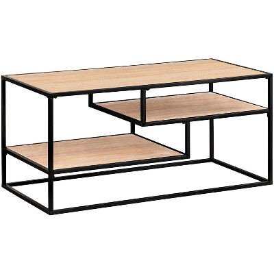 Modern 3 Tier Coffee Table Coastal Oak - Saracina Home: Urban Style, Open Storage Shelves