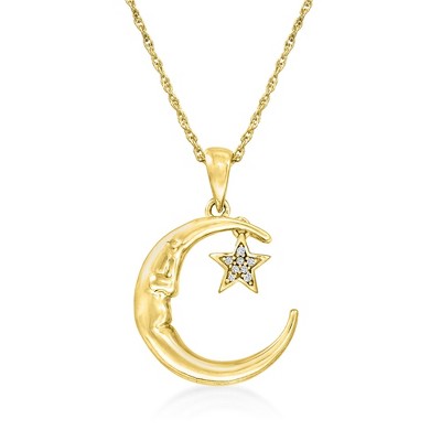 Ross-Simons Diamond-Accented "Love You To The Moon and Back" Star and Moon Pendant Necklace in 18kt Gold Over Sterling