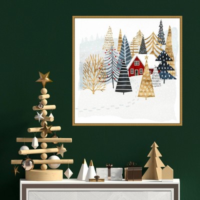 22" x 22" Gold Framed Christmas Chalet Canvas Wall Art