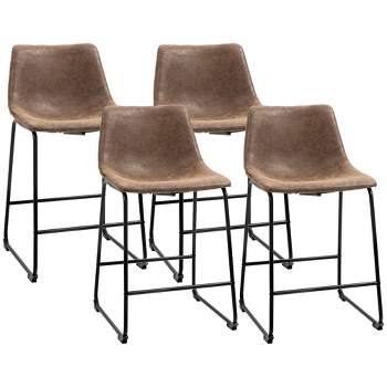HOMCOM Counter Height Bar Stools Set of 4, Vintage PU Leather Barstools with Footrest for Dining Room, Home Bar, Kitchen, Brown