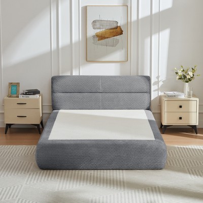 Dolonm 86.6 "x57" x31 " Fully Compressed Queen Size Bed, Made of Suede Fabric, with Spring Wrapped Bottom Frame, No Installation