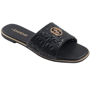 bebe Women's Sandals - Slip-On Flats Quilted Slide Sandals with Metal Logo Medallion - 1 of 4