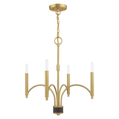 Sleek Satin Brass Mini Chandelier with Cylindrical Candle Sleeves