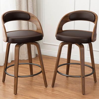 Gikpal Bar Stools, 26" Counter Height Barstools with Bentwood Legs, Modern Faux Leather Upholstered Bar Chairs for Kitchen Island, 1 Piece, Brown