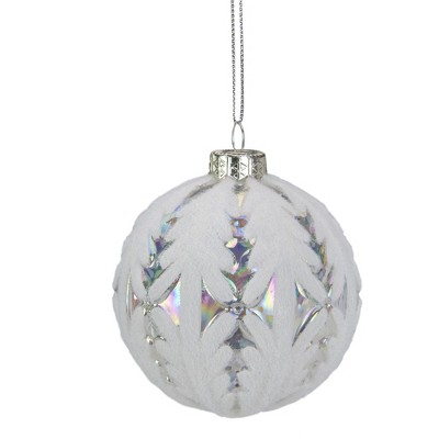 Northlight 3.25" Clear Iridescent with White Frost Glass Ball Christmas Ornament