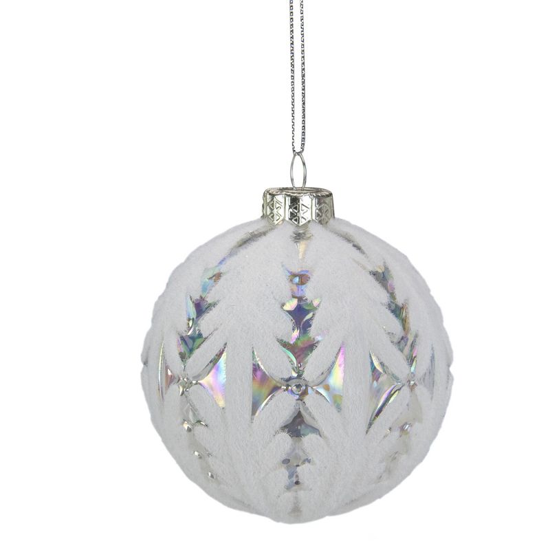 Northlight 3.25" Clear Iridescent with White Frost Glass Ball Christmas Ornament, 1 of 4