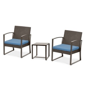 Aoodor 3 Pieces Patio Furniture Set Outdoor Rattan Conversation Bistro Set with Coffee Table for Yard, Garden, Balcony,Backyard - 1 of 4