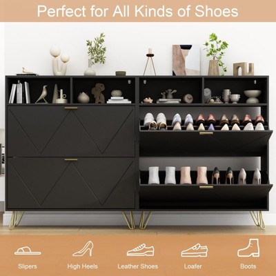 Munora Large Shoe Cabinet with 2 Flip Drawers - Extra Wide Entryway Storage for 20 Pairs of Shoes, Freestanding Slim Shoe Organizer with Open Shelf