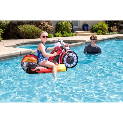 Red and Black Inflatable Motorcycle Pool Float for Kids