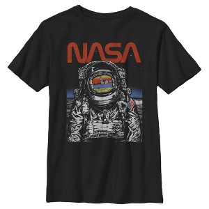 Boy's NASA Astronaut Moon Reflection Vintage Retro T-Shirt - 1 of 4