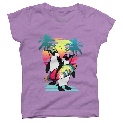 Girl's Design By Humans Penguin Summer Vacation By clingcling T-Shirt