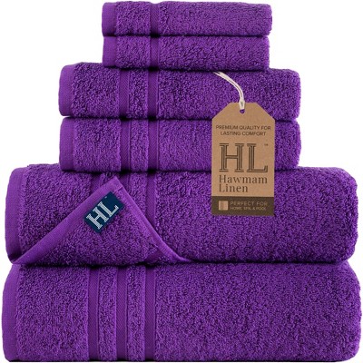 Hawmam Linen 6 Piece Bath Towels Set for Bathroom Original Turkish Cotton Soft, Absorbent and Premium 2 Bath Towels, 2 Hand Towels, 2 Washcloths