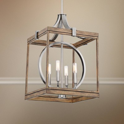 Sun Faded Wood and Brushed Nickel 4-Light Transitional Pendant
