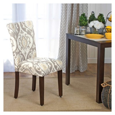 Paisley Linen Upholstered Parsons Side Chair with Wood Legs