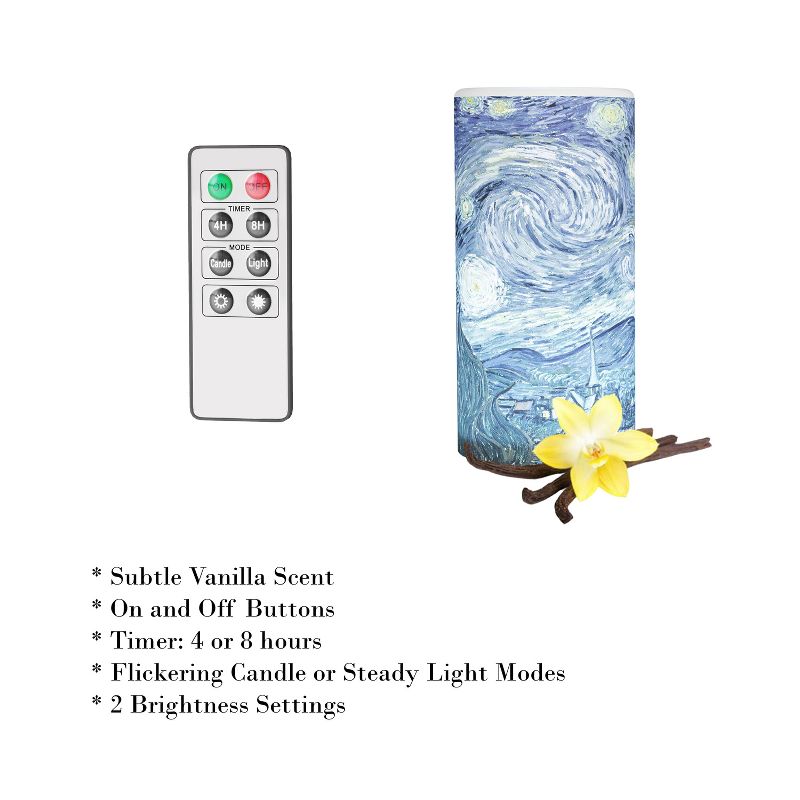 Starry Night LED Candle and Remote - Vanilla-Scented Decor for Shelves with Van Gogh Art and Realistic Flickering Light by Lavish Home (Multicolor), 4 of 9