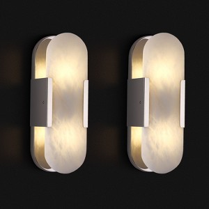 Dimmable LED solid brass Wall Mounted Sconce with Alabaster Shade (Set of 2) - 1 of 4