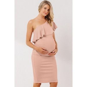 Hello Miz Women's Ruffled One Shoulder Maternity Dress - 1 of 4