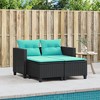 vidaXL Black Poly Rattan 2-Seater Patio Sofa with Comfort Stools - Weather-Resistant Outdoor Furniture with Blue Cushions and Easy-Wash Covers - 3 of 4