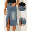 INSPIRE CHIC Women's Midi High Waist Slit Front with Pockets Jean Skirts - 2 of 4