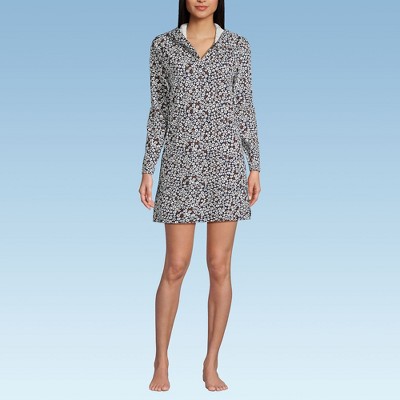 Lands' End Women's Cotton Jersey Long Sleeve Hooded Swim Cover-up Dress