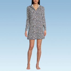 Lands' End Women's Cotton Jersey Long Sleeve Hooded Swim Cover-up Dress - 1 of 4