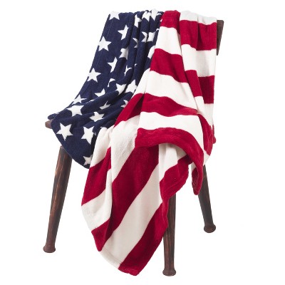 Patriotic American Flag Reversible Fleece Throw Blanket