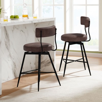 Hyleory 29 Inch PU Leather Upholstered Swivel Kitchen Bar Stool Dining Chairs for Kitchen Counter Island with Footrest Metal Legs (Set of 2)