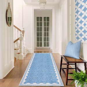Scalloped Pattern Rugs for Living Room Bedroom Soft Non Slip Low Pile Throw Carpet Washable Foldable Area Rug - 1 of 4