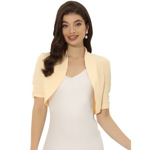 INSPIRE CHIC Women's Cropped Open Front Ruched Short Sleeve Bolero Shrugs - 1 of 4
