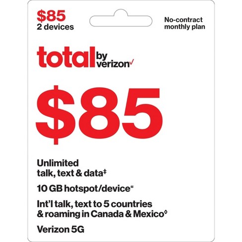Total By Verizon $85 Unlimited Talk, Text & Data 2-Device No Contract Monthly Plan (Email Delivery) - image 1 of 3