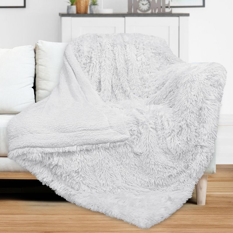 PAVILIA Fluffy Faux Fur Reversible Throw Blanket for Bed, Sofa, and Couch, 3 of 8