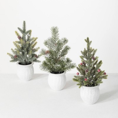 Sullivans 12" Potted Pine Artificial Tree Set of 3, Green
