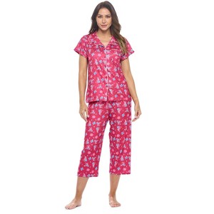 Casual Nights Women's Rayon Printed Short Sleeve Capri Pajama Set - 1 of 4