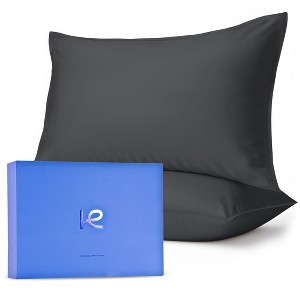 Kickoff 100% Bamboo Viscose Pillowcases Only, King, Cooling Breathable, Hidden Zipper, Bedding Pillow Covers (2 Pack, King 20"x40", Pewter) - 1 of 4