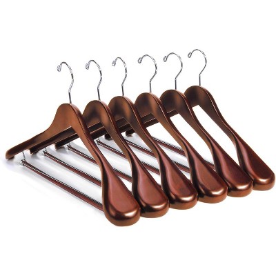 DEILSY Wide Shoulder Wooden Hangers Non Slip Pants Bar (6 Pack)