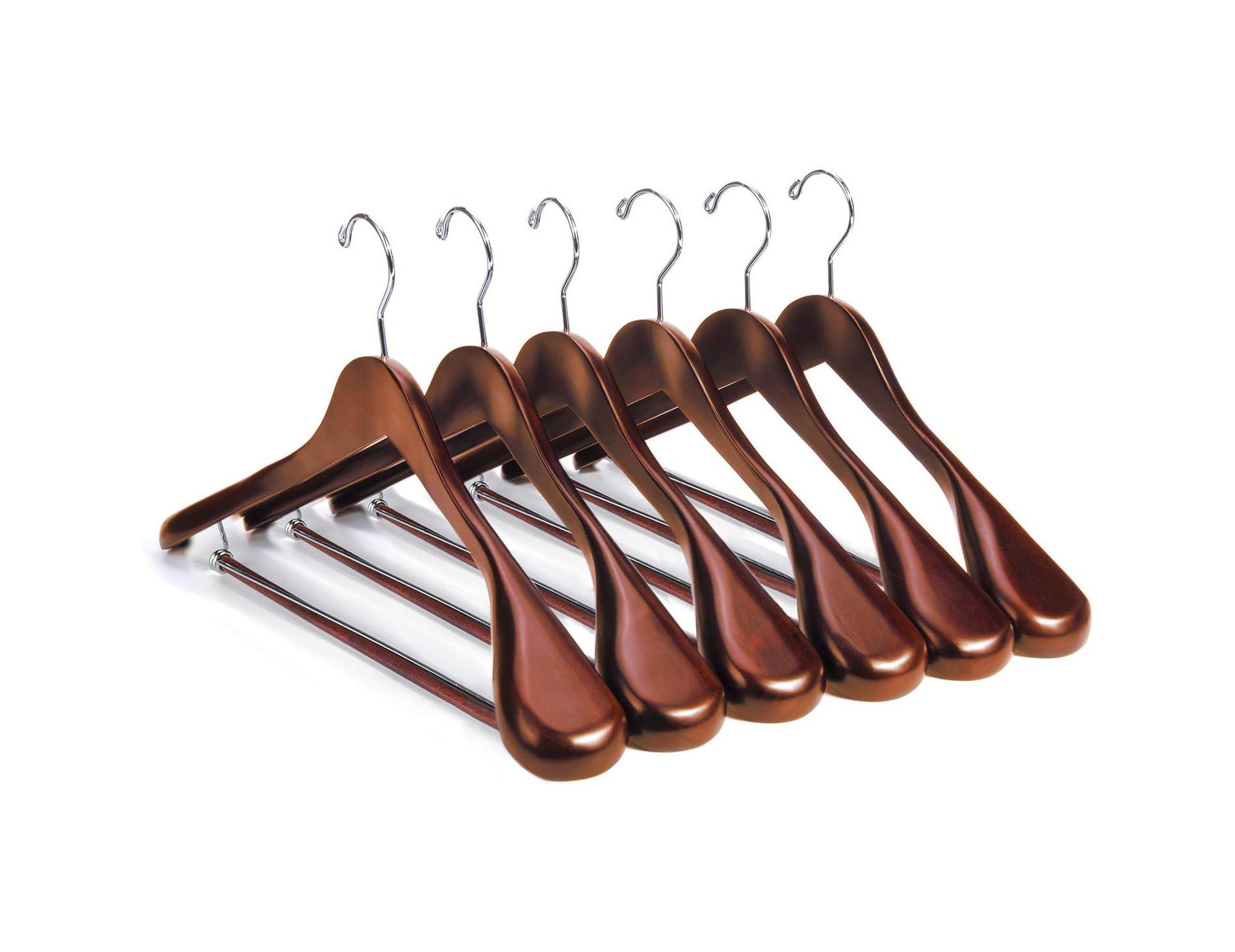 DEILSY Wide Shoulder Wooden Hangers Non Slip Pants Bar (6 Pack)