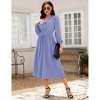 Coolmee Women's Casual Midi Dress Ruffle V Neck Lantern Long Sleeve Smocked Waist A Line Flowy Dress - 3 of 4