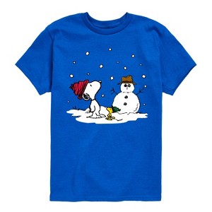 Boys' - Peanuts - Snoopy Woodstock Snowman Short Sleeve Graphic T-Shirt - 1 of 4
