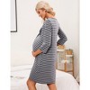 Women's Maternity Nightgown 3/4 Sleeve Striped Nursing Sleepshirt Button Breastfeeding Sleep Dress - 4 of 4