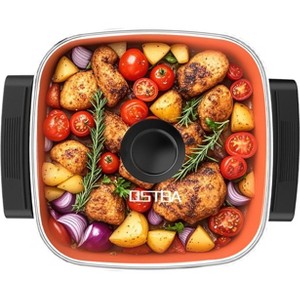 OSTBA Electric Skillet and Frying Pan with Glass Lid, 12"x12" Copper Nonstick Electric Pan, 1500W Power, Cool Touch Handles - 1 of 4