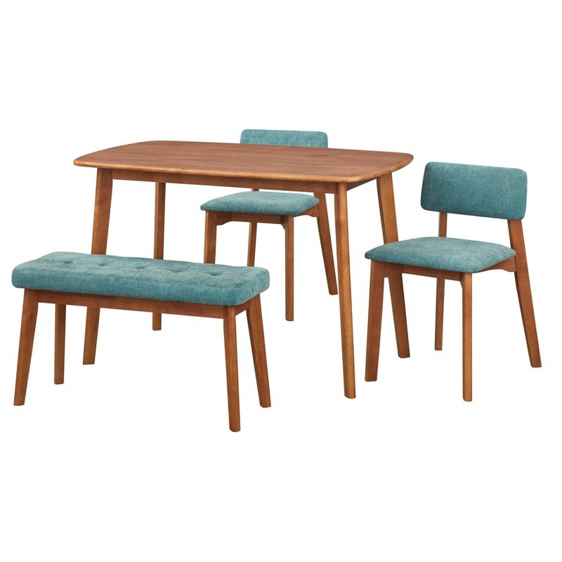 4pc Nettie Mid-Century Modern Dining Set with Bench Walnut/Teal - Buylateral, 1 of 22