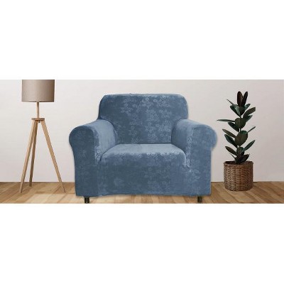 J&V TEXTILES Rich Floral Pattern Velvet Stretch Chair Cover Chair Slipcover Sofa Cover Furniture Protector Couch Soft with Elastic Bottom